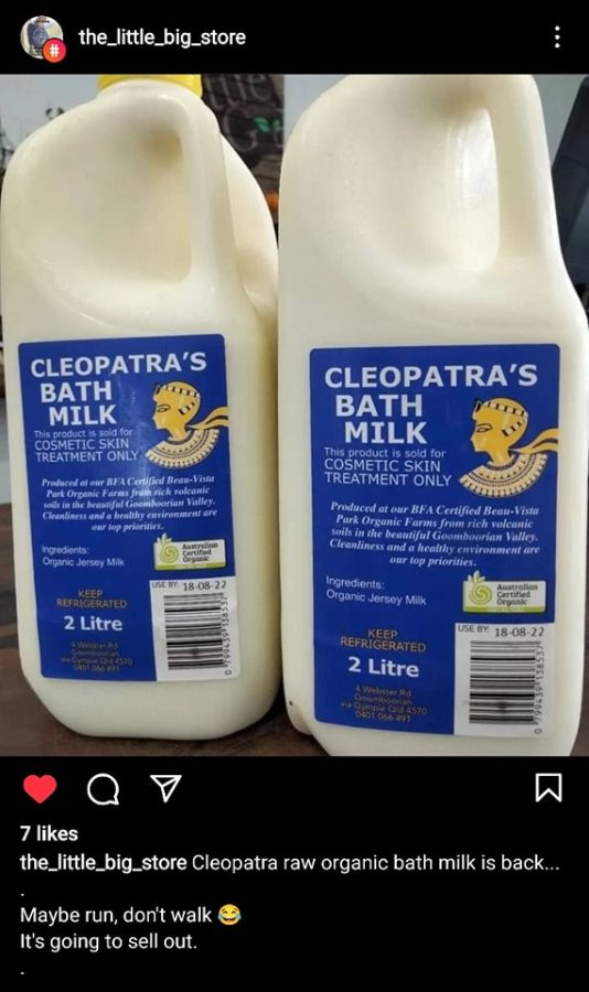 IG screenshot of raw milk in Australia
