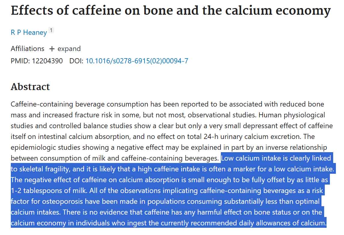Caffeine effects on calcium offset by milk