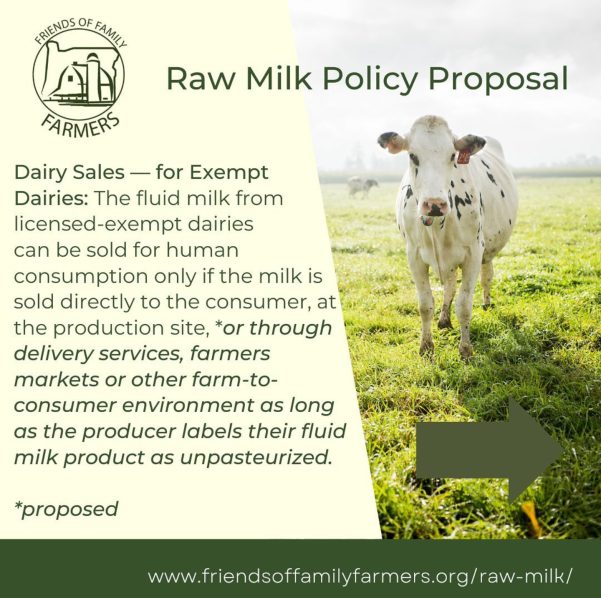 Direct sales of raw milk to the consumer are likely coming to