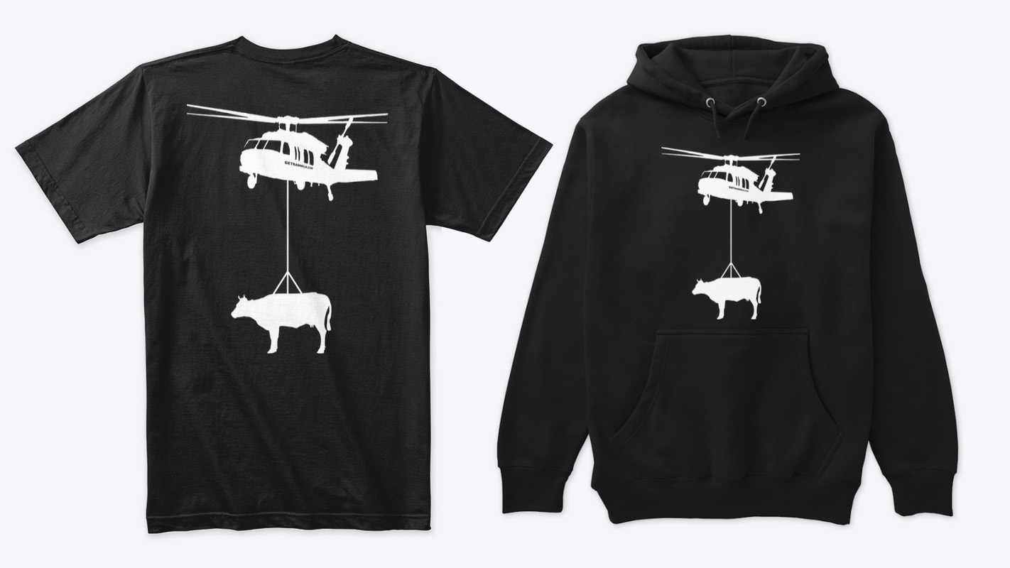 Cow Helicopter Evacuation Shirts