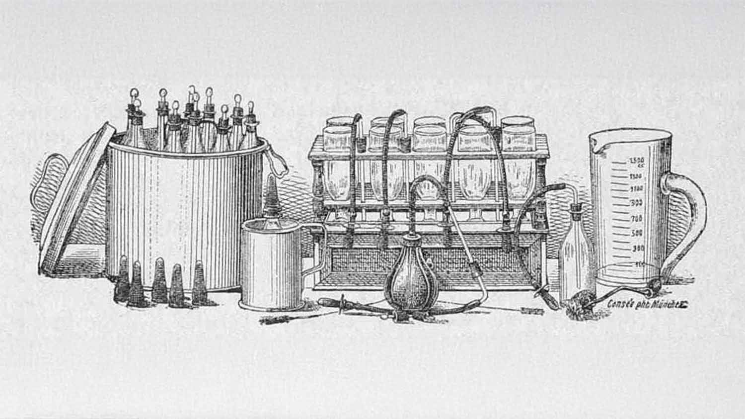 Soxhlet apparatus for sterilizing and feeding infant milk, illustrated in Die Gartenlaube, 1888