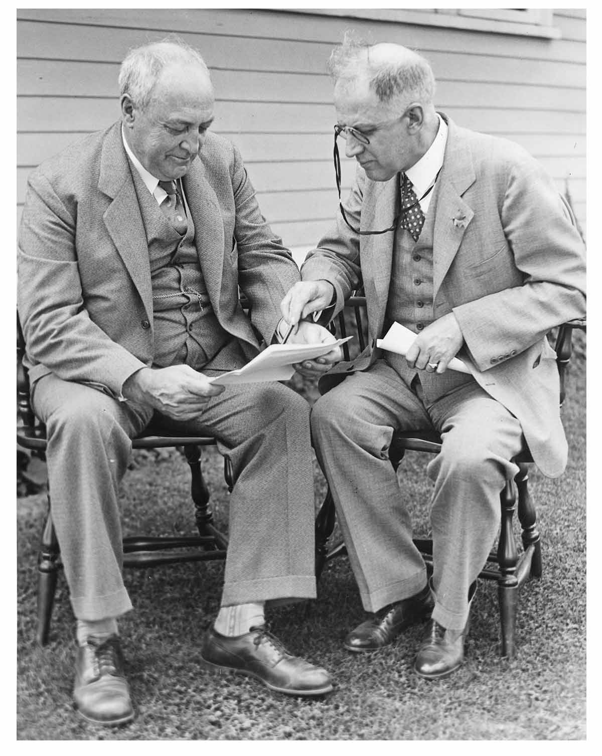 Henry Williams Jeffers and Hubert Everett Van Norman survey the Walker-Gordon certified milk operation in Plainsboro, New Jersey, 1930